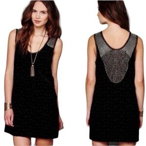 Free People Black Velvet Vintage Mini Dress with Beading Size 2
